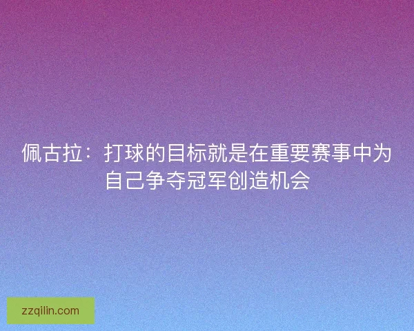 佩古拉：打球的目标就是在重要赛事中为自己争夺冠军创造机会