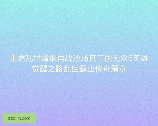 重燃乱世烽烟再战沙场真三国无双5英雄觉醒之路乱世霸业传奇篇章